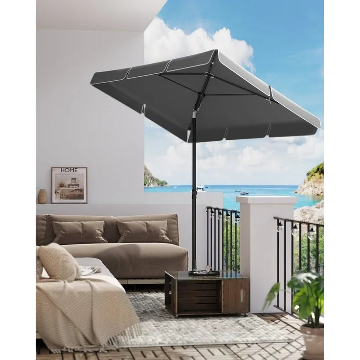Songmics Sonnenschirm, mit Aufbewahrungstasche, ohne Ständer, UPF 50+, Stahl / Polyester, Grau, 200 x 125 cm