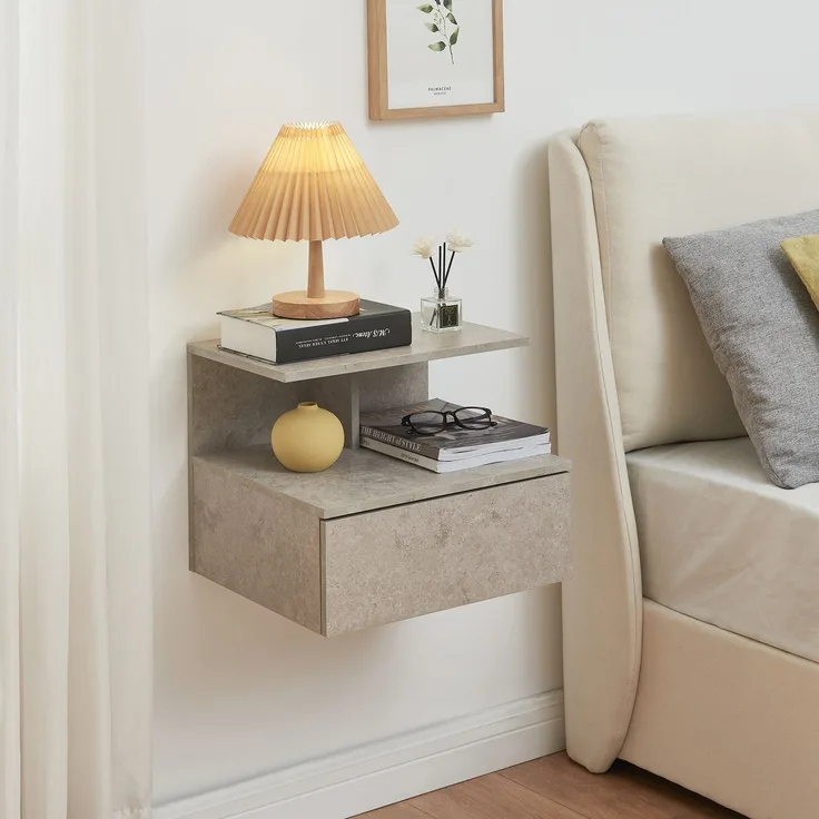 Nachttisch hängend Amberg mit Schublade Betonoptik, hell [en. casa]