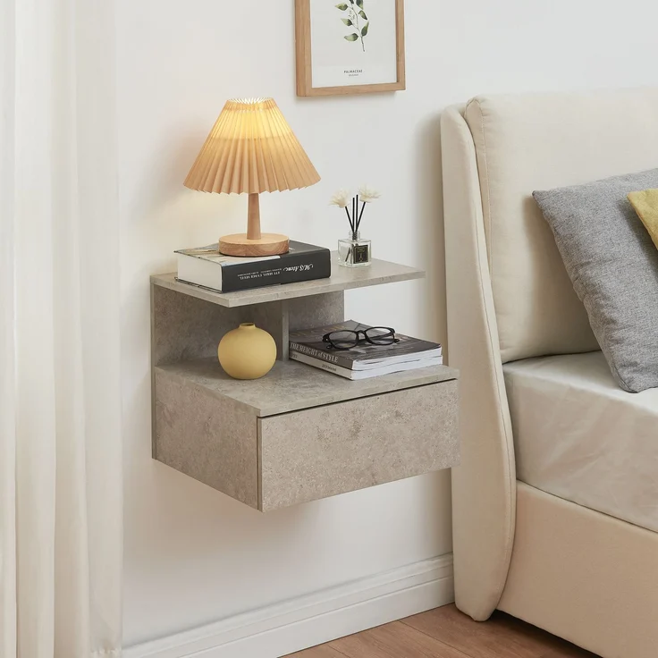 Nachttisch hängend Amberg mit Schublade Betonoptik, hell [en. casa] – Bild 1