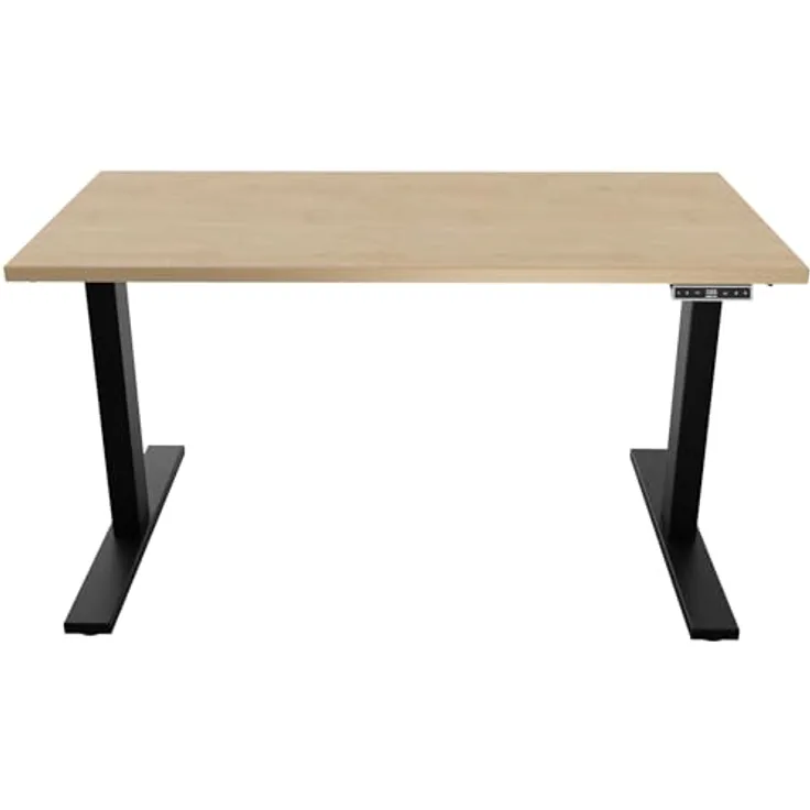 Höhenverstellbarer Schreibtisch E-WonderTech, EWT1606014, Platte 014 ahorn, Gestell 333 schwarz H 630-1280 x B 1600 x T 600
