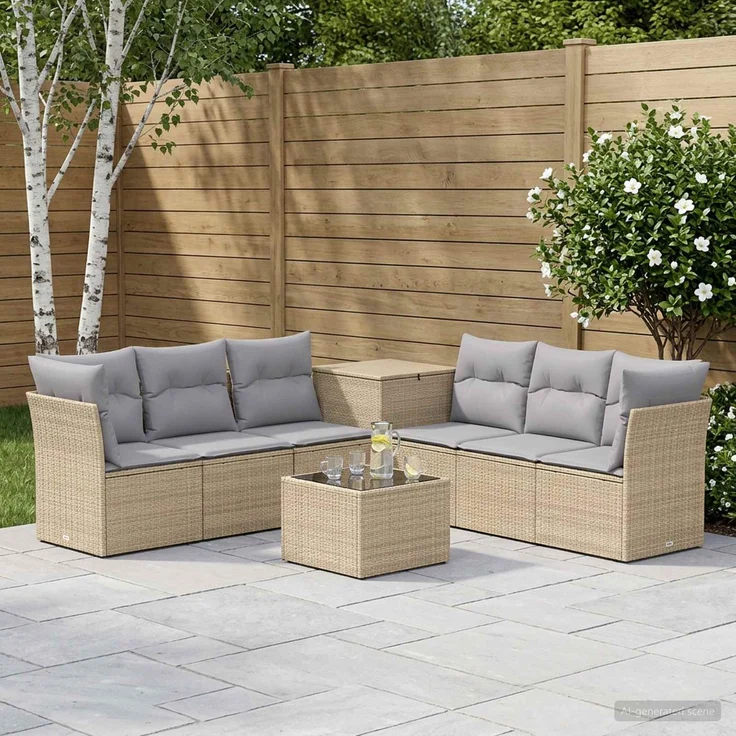 vidaXL Sofa Set 8 stk. Beige und Hellgrau Polyrattan und Stahl 3448285 – Bild 1