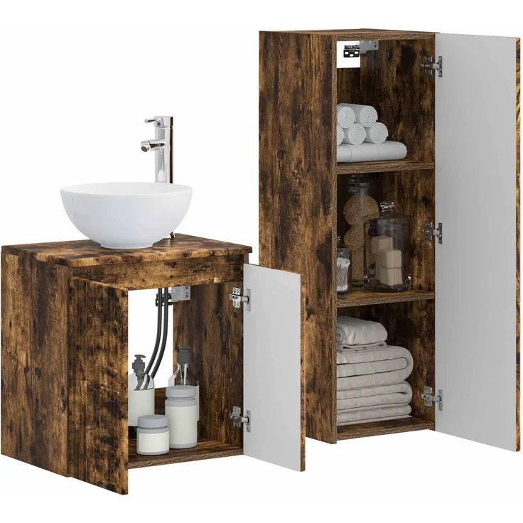 vidaXL Badezimmerschrank-Set 2 stk. Geräucherte Eiche 3406118 – Bild 3