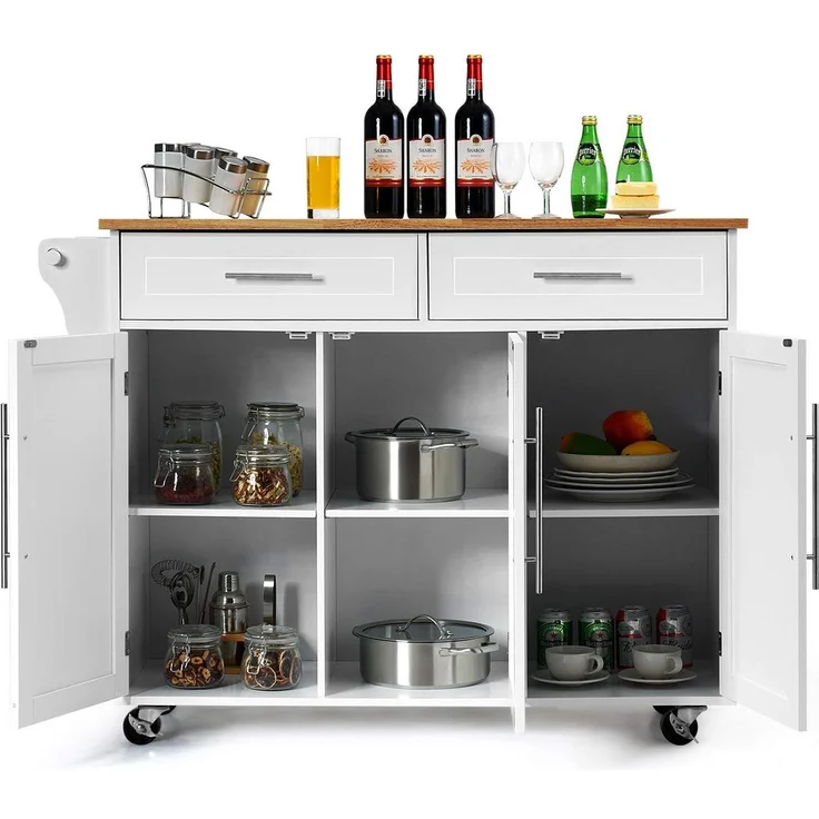 COSTWAY Kuechenwagen auf Rollen, Servierwagen Kueche, Kuechentrolley mit Schubladen, Beistellwagen weiss – Bild 3