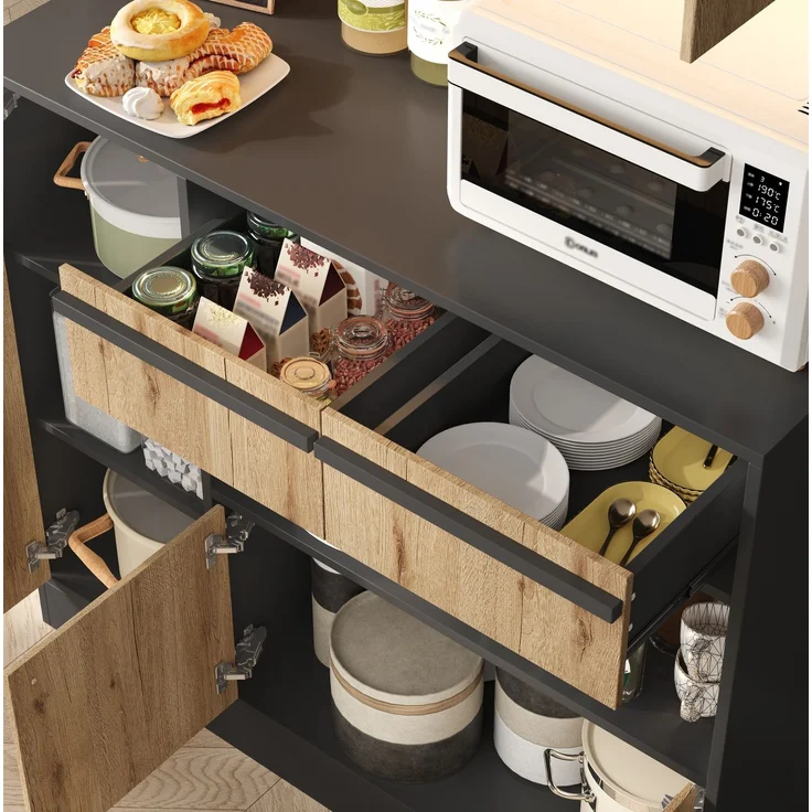 Küchenschrank 100 x 40 x 180 cm mit RGB-LED und verstellbaren Einlegeböden – Natur und Schwarz – Bild 10