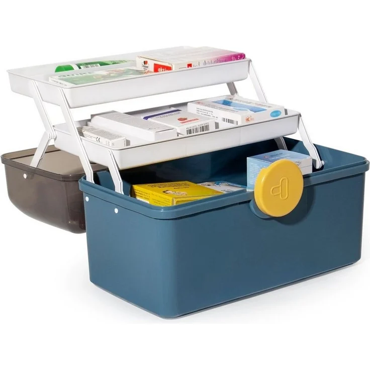 Zedelmaier Aufbewahrungsbox Medikamenten Aufbewahrung Medizinbox Apothekenbox HausapothekeBox Groß, Tragbar, Kindersicherung, 3 Treppenabteile – Bild 1
