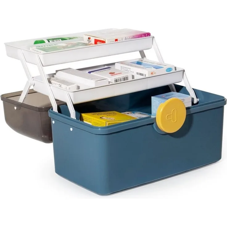 Zedelmaier Aufbewahrungsbox Medikamenten Aufbewahrung Medizinbox Apothekenbox HausapothekeBox Groß, Tragbar, Kindersicherung, 3 Treppenabteile