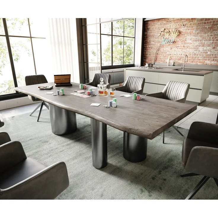 Esstisch Edge 260x100 Akazie Platin Troa Edelstahl Graphit Live-Edge