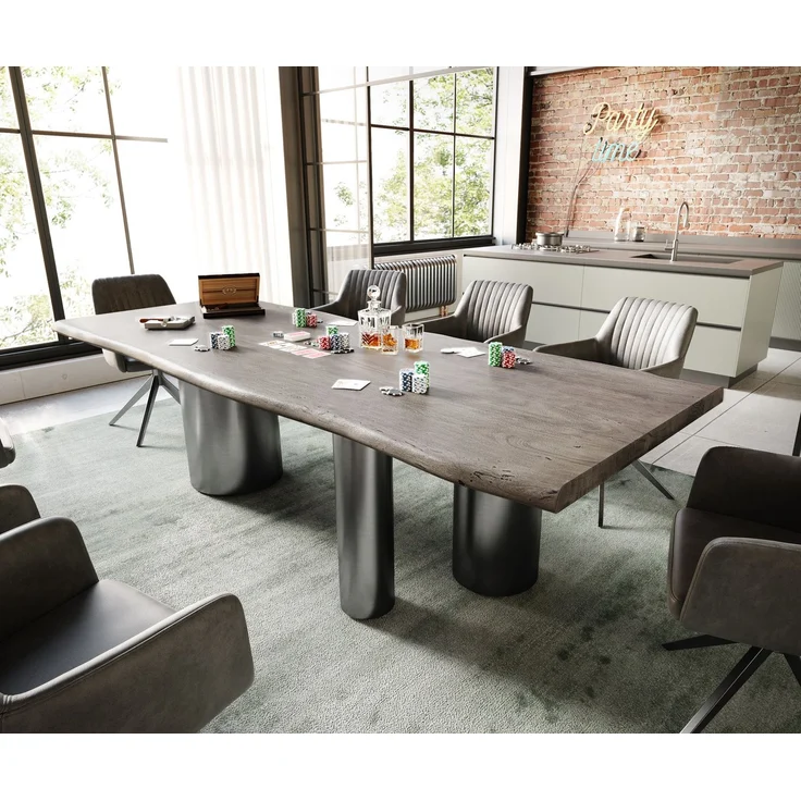 Esstisch Edge 260x100 Akazie Platin Troa Edelstahl Graphit Live-Edge – Bild 1