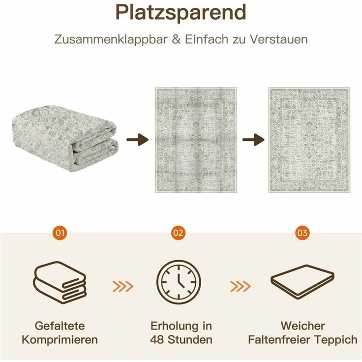 PURECOZY Teppich kurzflor, Wohnzimmerteppich, rutschfester Teppich, Vintage-Stil, rechteckig, Höhe: 6.1 mm, geeignet für verschiedene Innenräume – Bild 4