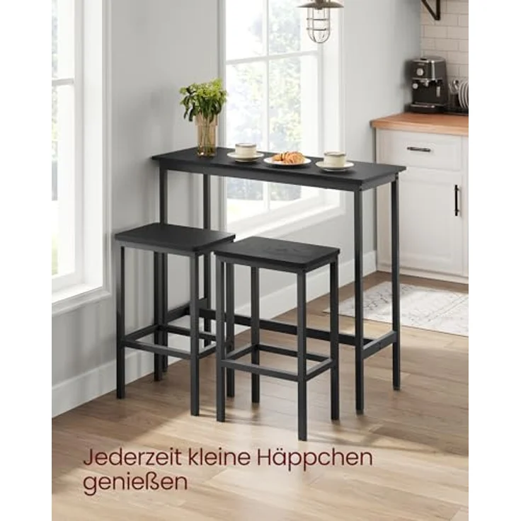 Vasagle Bartisch Bartisch-Set, Stehtisch(100 x 40 x 90 cm) mit 2 Barhockern – Bild 4