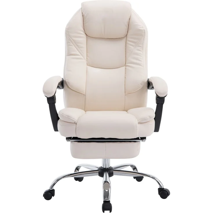 DELUKE® Bürostuhl MEDHA - 114x67x64, Creme Kunstleder Metall in Chromoptik Gestell ergonomische Bürostühle Homeoffice Stuhl mit Rollen – Bild 2