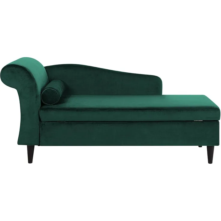 Chaiselongue Samtstoff smaragdgrün linksseitig LUIRO