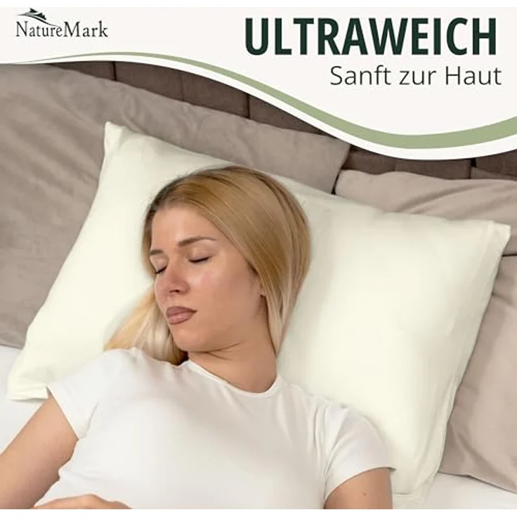 NatureMark 2er Pack Jersey Kissenbezug Kissenhülle Kissenbezüge Seitenschläferkissen Nackenkissen viele Größen und Farben ÖKO-TEX (40x60 cm (Nackenkissen geeignet), Natur/Creme) – Bild 5