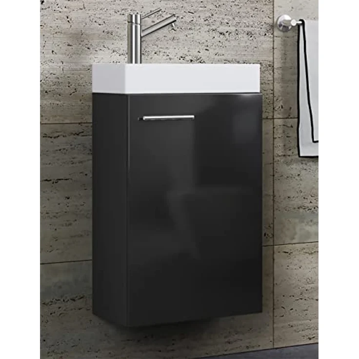 VCM Badmöbelset Slito, 2-tlg. Gäste WC Waschplatz mit hochwertigem Keramik-Waschbecken, weiß – Bild 2