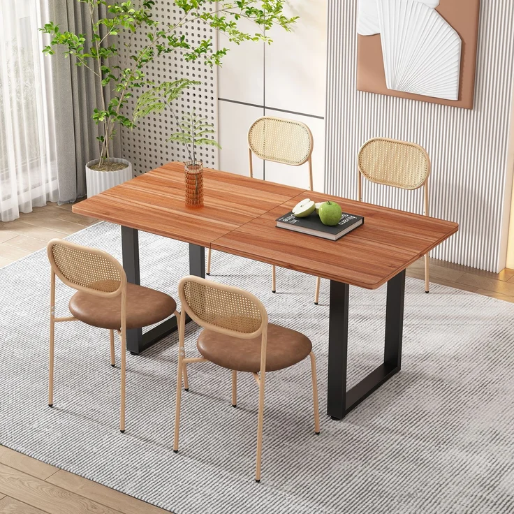 Merax Esszimmerstuhl, (6er set) Freizeitstuhl mit vier Stützbeinen aus Metall, Rattan-Freizeitstuhl, Wohnzimmer- und Schlafzimmerstuhl, Braun – Bild 2