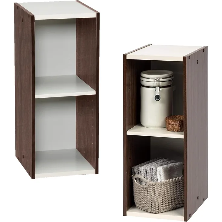 Iris Ohyama Platzsparendes Regal, 2 Ebenen, Set aus 2, Braun, Verstellbar, Modular, Für Wohnzimmer, Homeoffice, Schlafzimmer, Organisation, Bücher, CD, Dekor, Einfache Montage, UB-6025