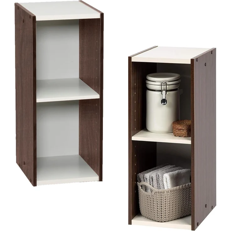 Iris Ohyama Platzsparendes Regal, 2 Ebenen, Set aus 2, Braun, Verstellbar, Modular, Für Wohnzimmer, Homeoffice, Schlafzimmer, Organisation, Bücher, CD, Dekor, Einfache Montage, UB-6025 – Bild 1