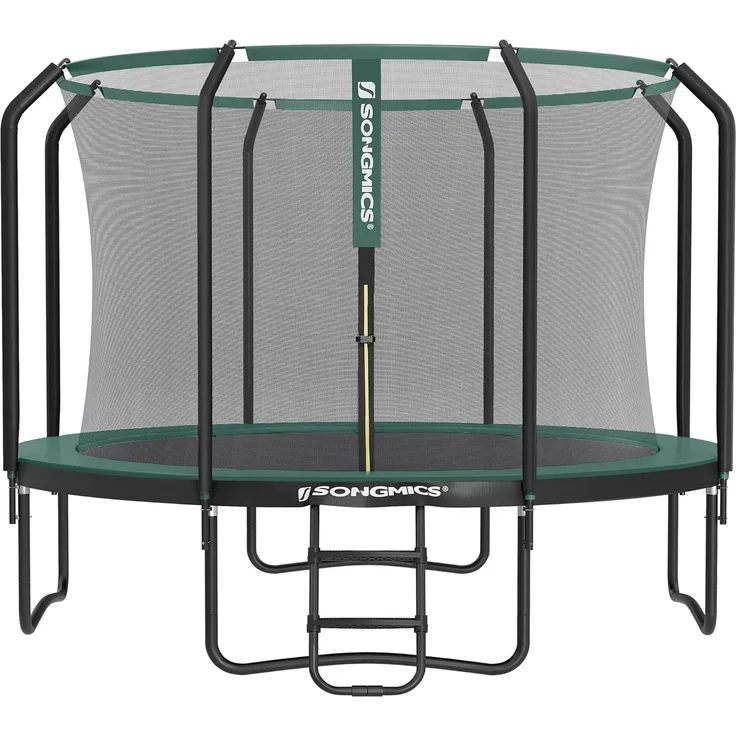 Songmics Trampolin mit Sicherheitsnetz und Leiter, gepolstertes Gestell, schwarz-dunkelgrün, Ø 305 cm