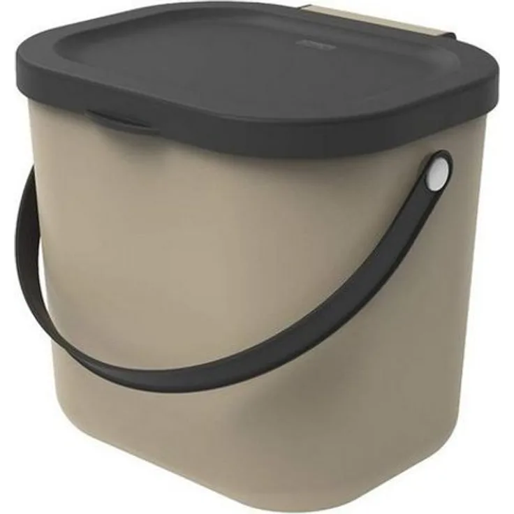Rotho 'Albula' Biomülleimer mit Deckel, Kunststoff (BPA-frei), 6 Liter, Cappuccino