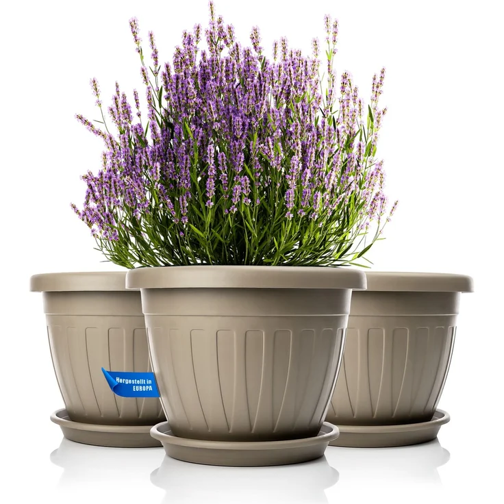 BigDean 3x Blumentopf mit Untersetzer rund ø40xH31 cm Mokka/braun - wetterfester Pflanzkübel - Wasserablauf UV-beständig aus bruchsicherem Kunststoff - Innen + Außen geeignet - Made in Europe – Bild 1