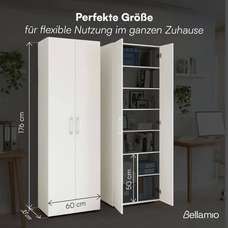 Bellamio 'Apol' Mehrzweckschrank, weiß, 176x33x60 cm, Aktenschrank mit 8 Ablagefächern – Bild 7