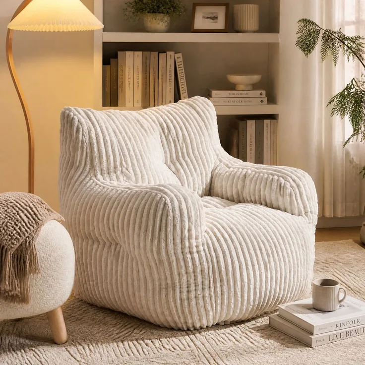 Sitzsack aus Cord mit Memory-Schaumstoff-Füllung, 100x94x70 cm, Beige