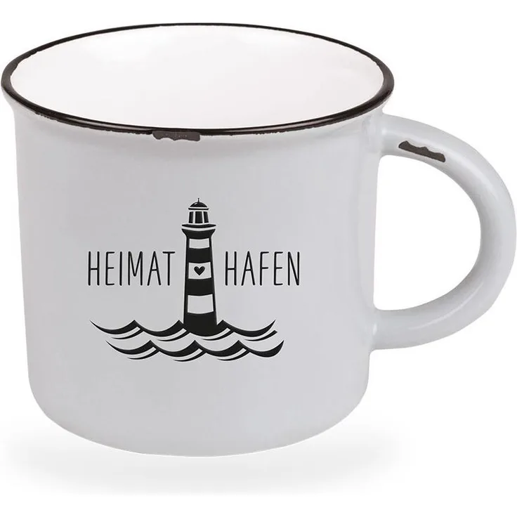 Kaffeebecher 470ml Vintage Heimathafen Weiß le-Look Kaffeetasse