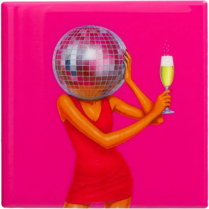 Gift Company Love tiles Untersetzer Motiv: Frau mit Disco Kugel neon pink
