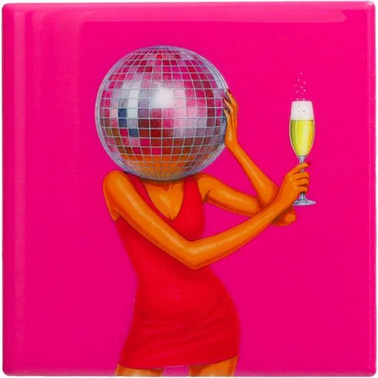 Gift Company Love tiles Untersetzer Motiv: Frau mit Disco Kugel neon pink