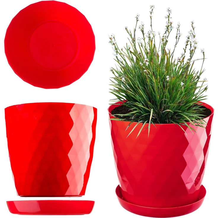 KADAX Kunststoff-Blumentopf mit Ständer, Blumentopf-Abdeckung, Blumen, 20 cm, Rot – Bild 1
