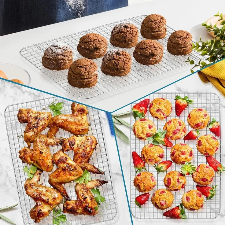 Homikit Kuchengitter Abkühlgitter 2er Set Edelstahl Groß Backen Kühlen 42x29,3cm – Bild 7