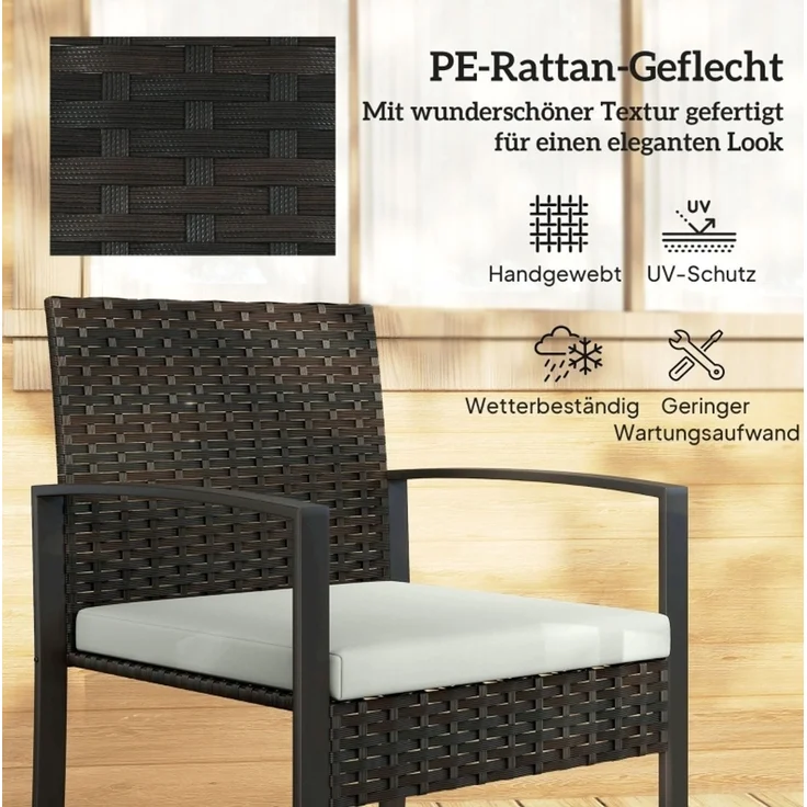 3-teiliges Gartenmöbel-Set mit Kunststoff-Rattan, Glastisch, 2 Sesseln, 55x58x76 cm, Cremegrau – Bild 6