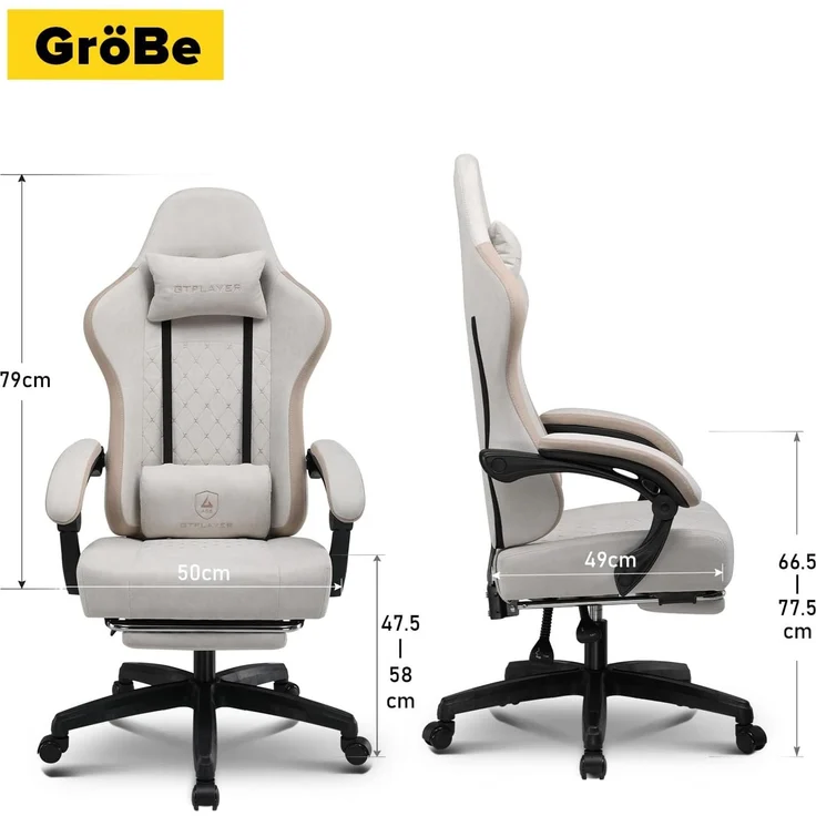 GTPLAYER Gaming-Stuhl Ergonomischer Gaming Sessel Schreibtischstuhl mit Stoffoberfläche (Pacekung), Federsitzkissen mit Fußstütze – Bild 7