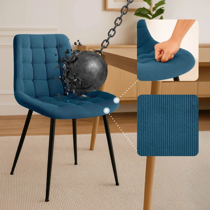 CLP Esszimmerstuhl Sardna Cordbezug gepolstert mit Rückenlehne,blau – Bild 4