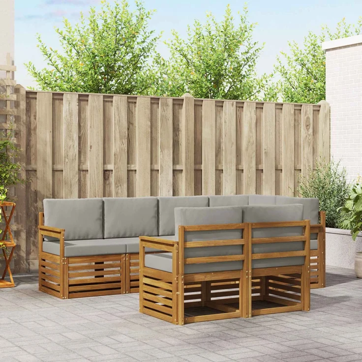 vidaXL Outdoor-Sofagarnitur 7 stk. 7-Sitzer Natur und Hellgrau 3374956 – Bild 1