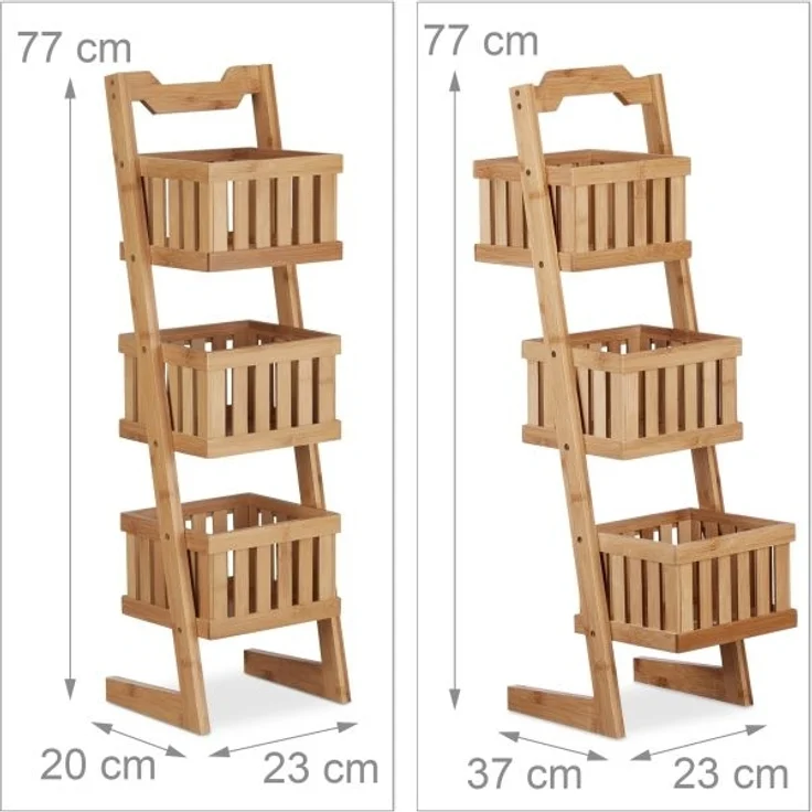 Relaxdays Badregal mit 3 Körbe, Bambus natur, 23 x 20 x 77 cm – Bild 4