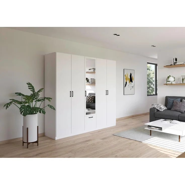 rauch Drehtürenschrank Kleiderschrank Schrank Garderobe Wäscheschrank BARI mit Spiegel mit Schubasten mittig, moderner Griff in Graumetallic MADE IN GERMANY – Bild 2