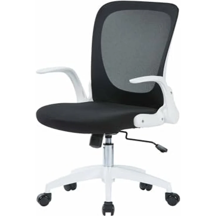 Dmora - Stuhl mit Rädern Wellington, Executive-Netzsessel mit Armlehnen, ergonomischer Sitz mit klappbaren Armlehnen, 60x59h86/96 cm, Schwarz und Weiß – Bild 2