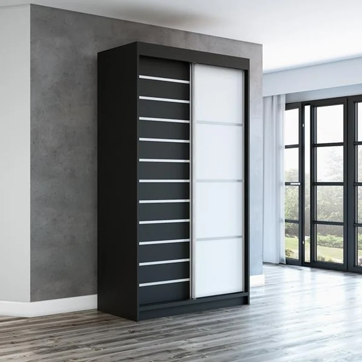 Schwebetürenschrank COLIN 2-türig Schrank 120 cm. Farbe: Schwarz , weiß – Bild 2