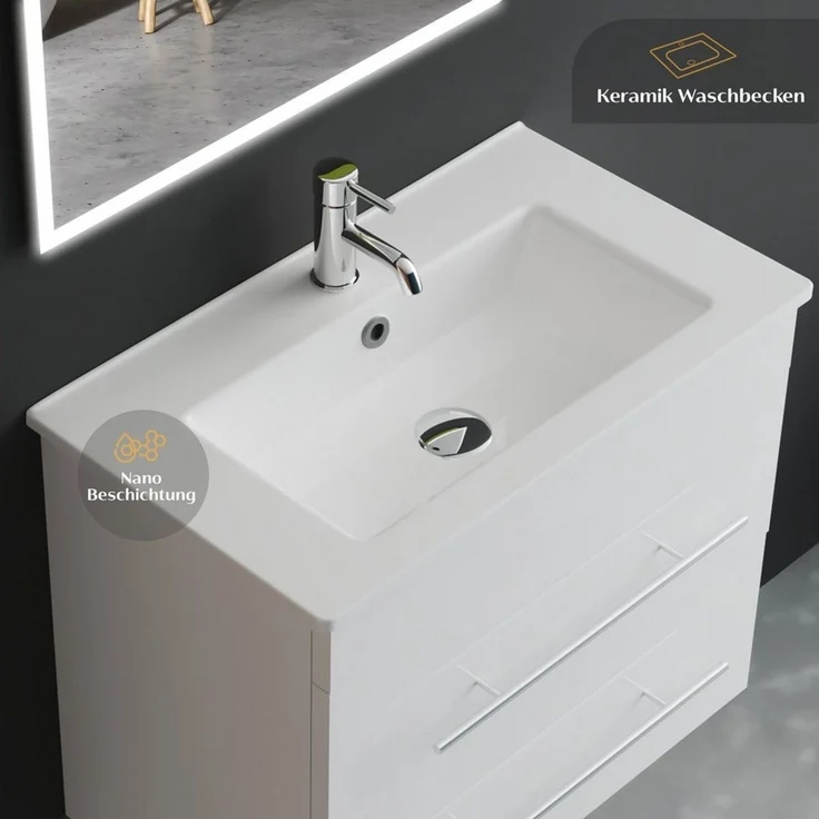 Alpenberger Badmöbel-Set Waschbecken mit Unterschrank - Waschbeckenunterschrank mit Schubladen, (Badezimmerschrank - Weiß, Schrank Badschrank - 60 cm), Gäste WC & Badezimmer Set - Waschtisch mit Nano – Bild 2