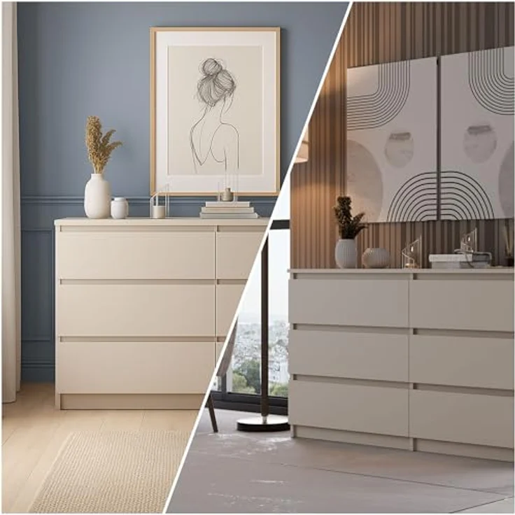 CDF Kommode Malwa M6 140 | Farbe: Kaschmir (beige) | Schrank für Dokumente, Kleinigkeiten | Ideal für Wohnzimmer, Schlafzimmer, Kinderzimmer, Jugendzimmer und Büro | 6 geräumige Schubladen – Bild 3