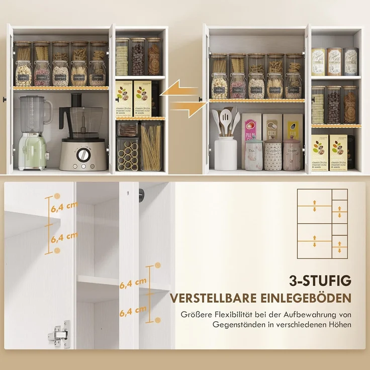 HOMCOM Küchenbuffet 172 cm groß (Schrank mit Glastüren, 1-St, Hochschrank) Großer Stauraum, Weiß – Bild 3