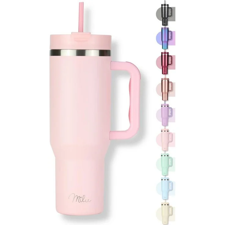 Milu Thermobecher Edelstahl Tumbler To Go 1200 ml, mit Strohhalm und Henkel – Bild 1