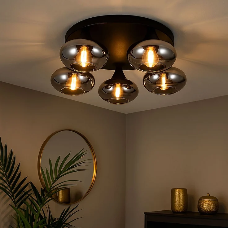 LED Deckenleuchte, 5 flammig, schwarz, dimmbar, D 49 cm – Bild 5
