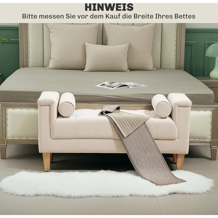 HOMCOM Polsterbank Sitzbank Chenille-Bezug, Armlehne, für Schlafzimmer, Wohnzimmer, Flur 115 x 44 x 58 cm Beige – Bild 7