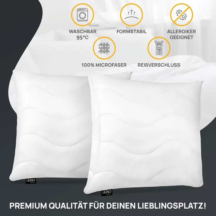 LILENO HOME Kissen 60x60 (1er Set) – 95 °C waschbar, Oeko-Tex & Made in DE – Allergiker Kopfkissen 60x60 anpassbar für himmlischen Schlaf – Haut schmeichelndes & geruchsfreies Pillow – Bild 4