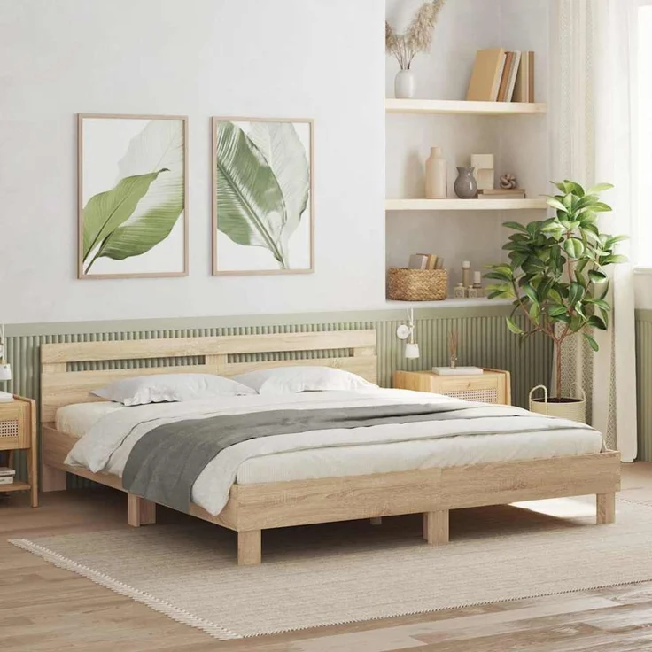 vidaXL Bettrahmen mit Kopfteil Sonoma 193 x 203 cm Holzwerkstoff 3402850 – Bild 1