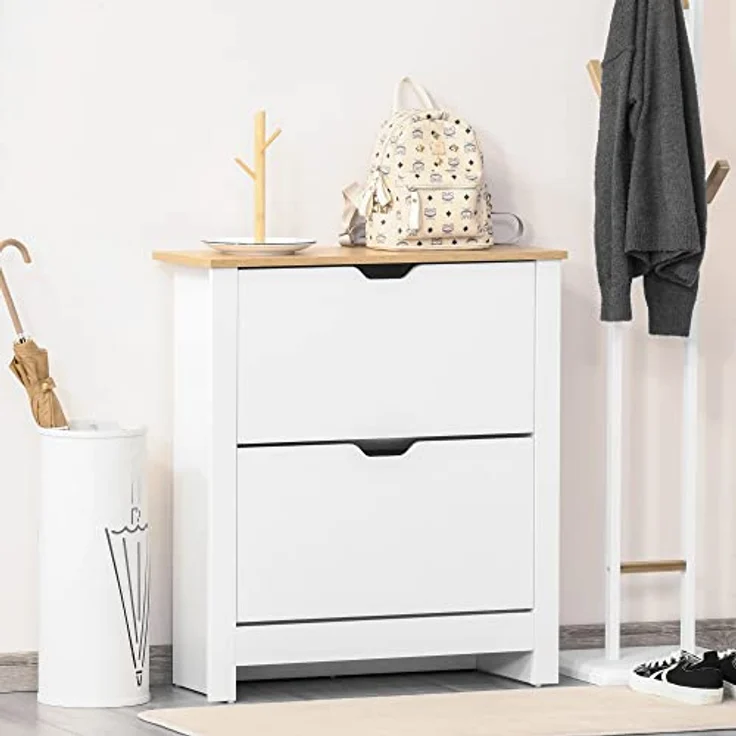 HOMCOM Schuhschrank in Weiß, Holzwerkstoff, mit 4 Fächern für bis zu 12 Paar Schuhe, 26x80x72 cm, pflegeleicht und langlebig – Bild 2