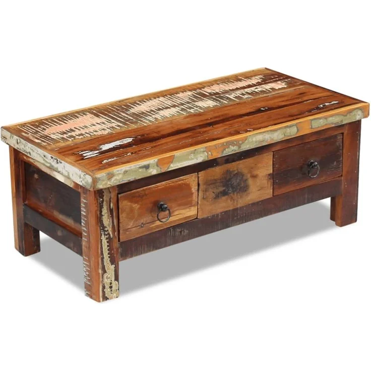 vidaXL Couchtisch mit Schubladen Altholz Massiv 90x45x35 cm 243321 – Bild 2