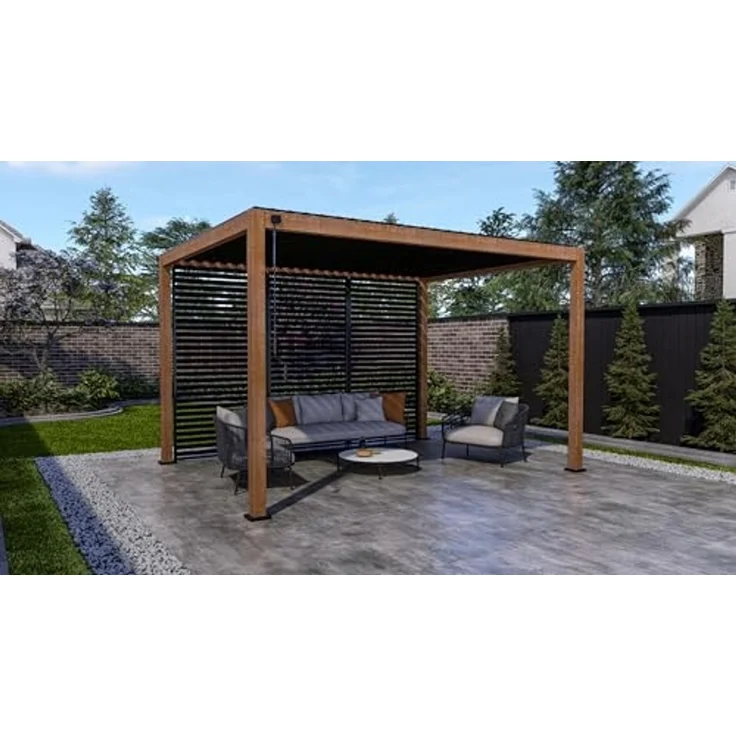 LECO Lamellenpergola DELUXE, Aluminium-Lamellen anthrazit, Aluminium-Profile mit Holzoptik, 4x3 m – Bild 7